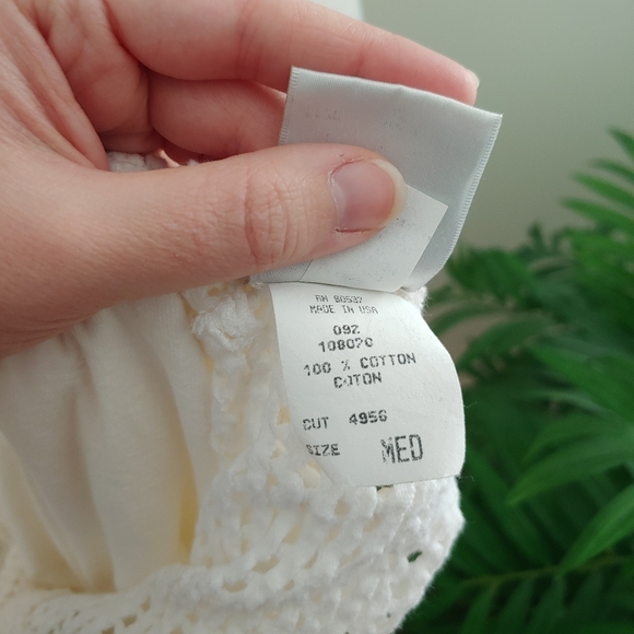 Baja Blue Boho Vintage Sheer Crochet Button Down Mini Dress White Medium - Picture 9 of 9
